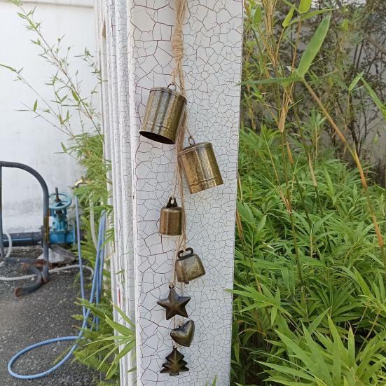 Rustic Christmas Bells Metal Tibetan Inspired Bells Decorative Cow Bells with 4 Bells On Hanging Rope for Home Door Mantel Decor