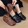 Retro Women's Shoes Spring New Comfortable Beef Tendon Sole Single Shoes Non-slip Flat Sole Soft Sole Middle-aged and Elderly Mother Casual Leather S