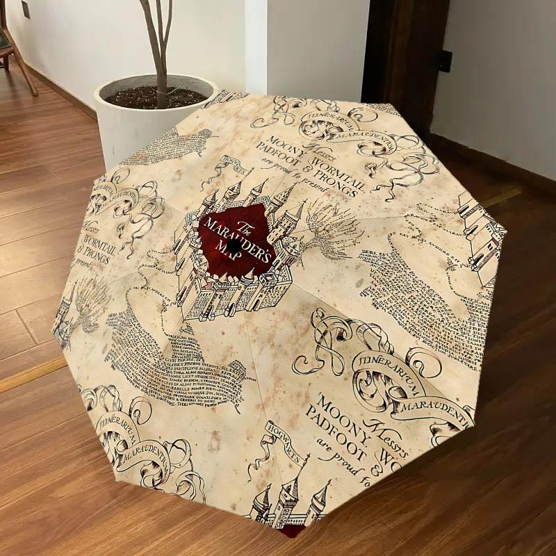 1PC Warner Marauder's Map Hogwarts Automatic Open/Close Umbrella with Windproof, 41-Rib Sturdy Canopy, Durable Ribs1258A