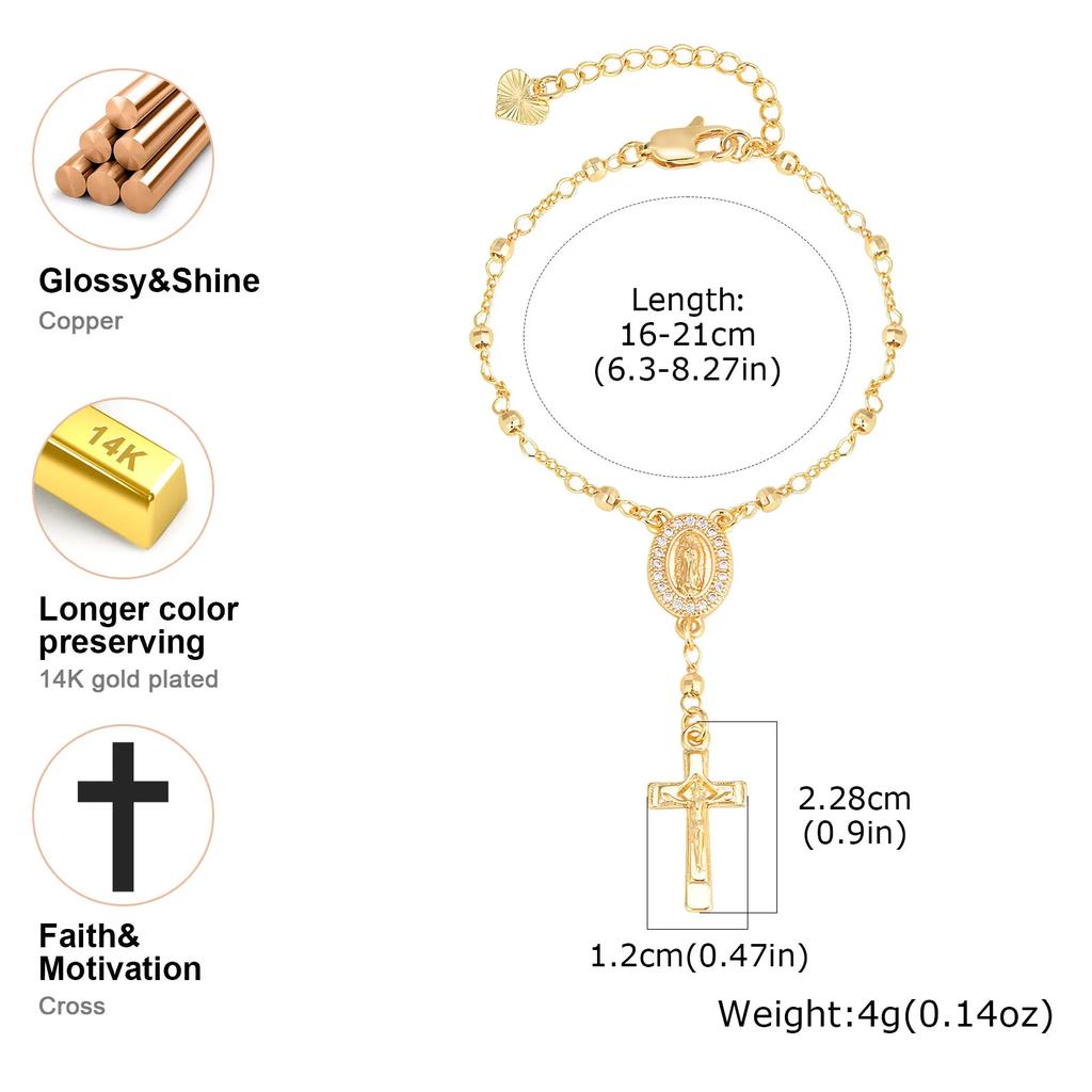 Vnox Virgin Mary Bracelets Necklaces For Women Men,Delicate Jesus Cross Pendent,Christian Catholic Hand Neck Jewelry Set Gifts