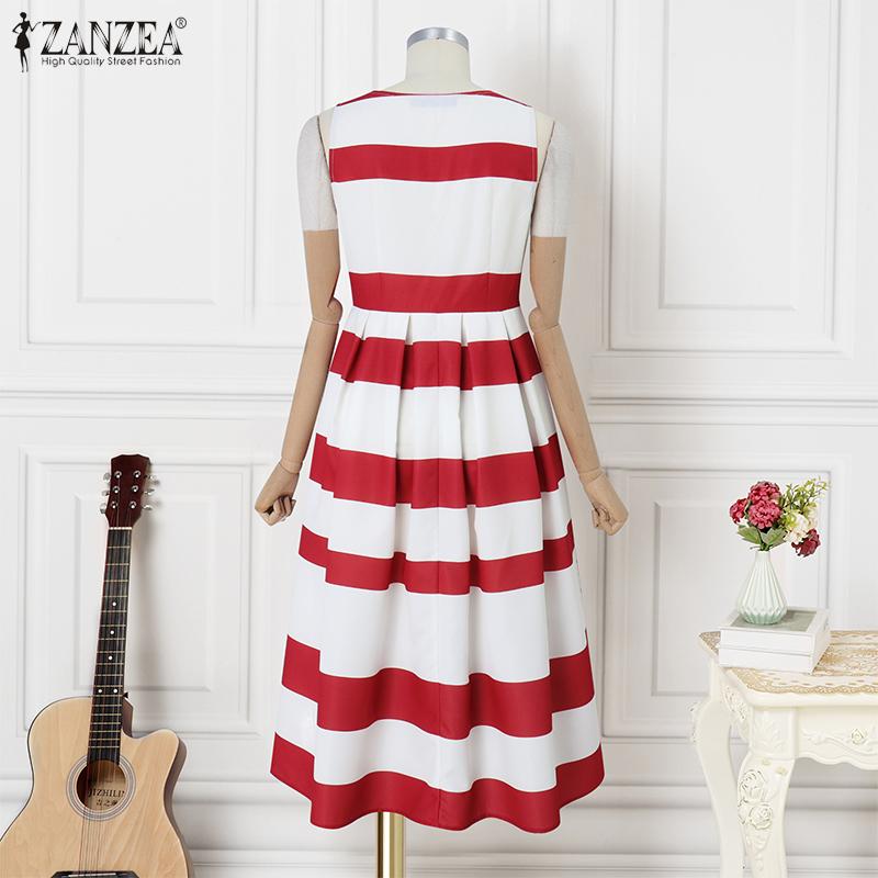 ZANZEA Женское летнее повседневное платье без рукавов в полоску с квадратным вырезом