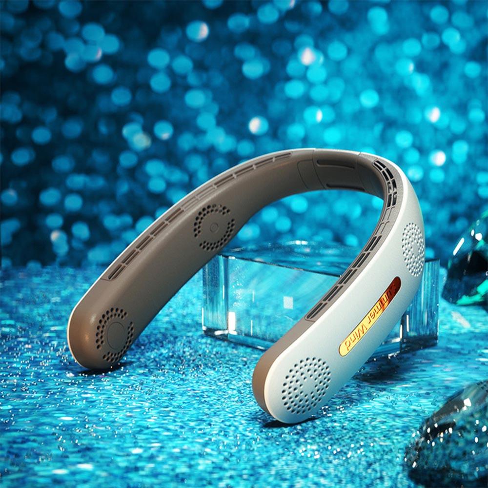 Портативный USB-перезаряжаемый шейный вентилятор, летний шейный подвесной вентилятор с воздушным охлаждением, бесшумный, сильный ветер, носимый безлопастной шейный вентилятор