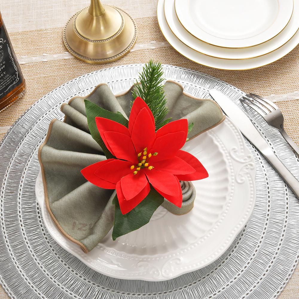 12pcs/lot New Creative Red Christmas Flower Napkin Ring Hand-woven Pomegranate Napkin Button Napkin Ring