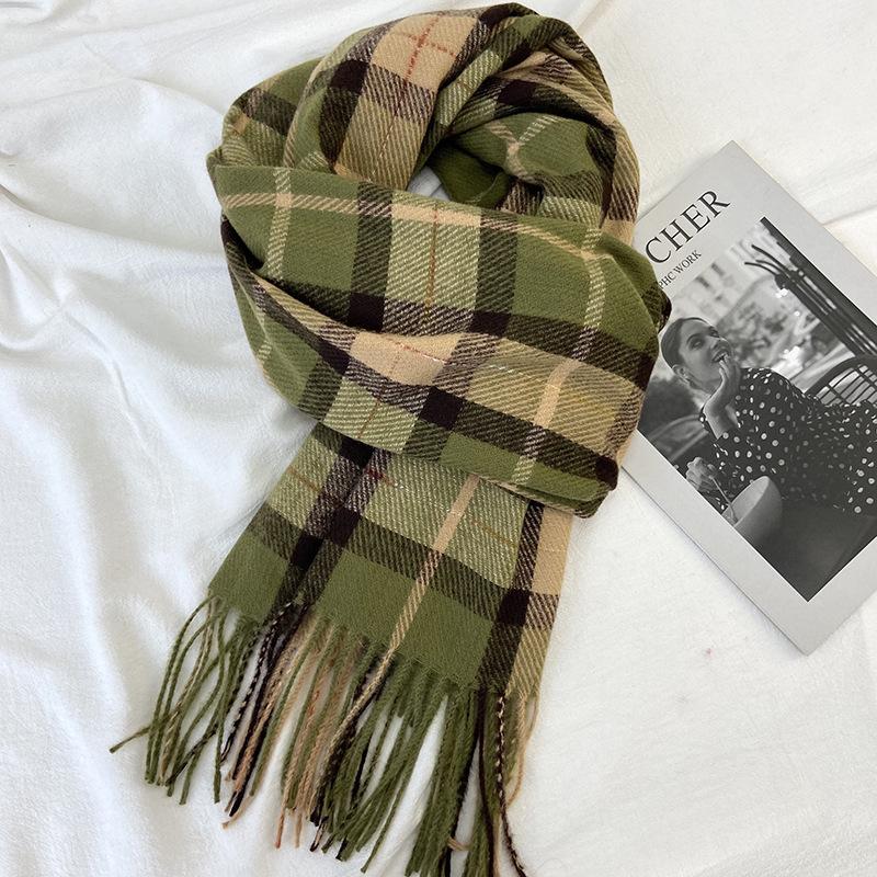 Scarf Women's Autumn and Winter New Plaid Scarf European and American Tassel Versatile Warm Thickened Shawl