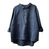 Women Shirt Turn-down Collar Long Sleeve Pullover Tops Buttons Half Placket Patch Pockets Casual Tops Solid Color Loose Fit Shirt