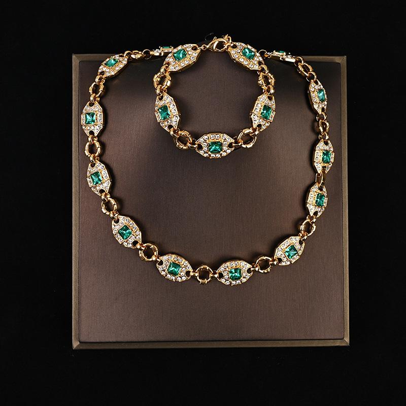 Gold-Plated Handmade Glaze, Emerald Opal Bracelet With Diamonds, Princess Necklace, Fashionable Personality