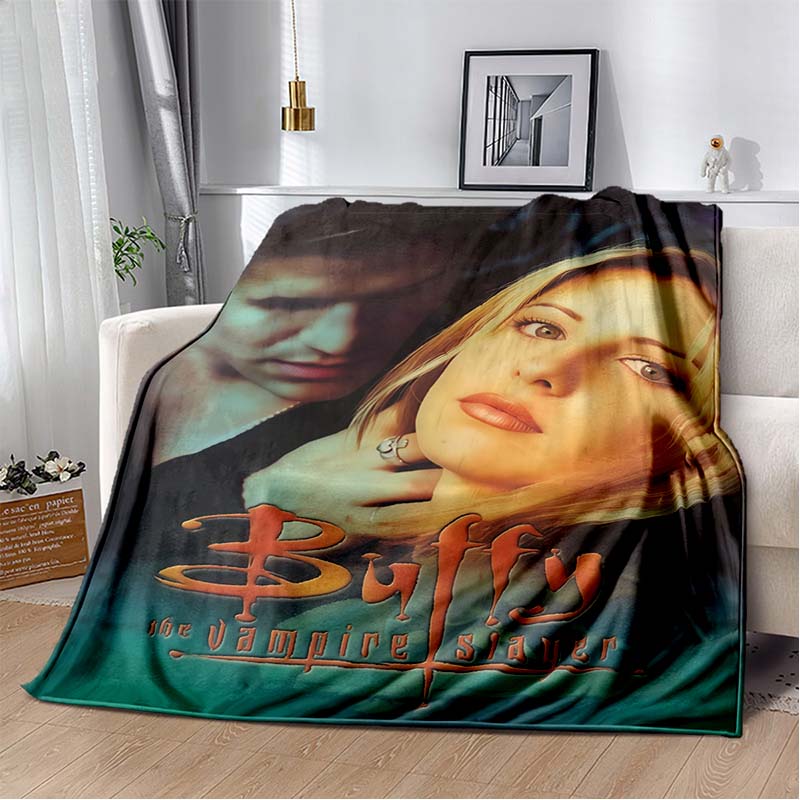 Buffy The Vampire Slayer Flannel Blanket, Soft Lightweight Throw Blanket with Logo Print for Sofa Couch Bedroom Home Decoration