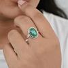 Зеленый малахитовый овальный кольцо-заявление, серебро 925 пробы, минималистичное богемное кольцо для женщин
