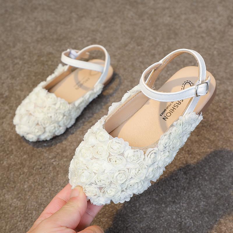 Girls Half Sandals Kids Princess Flowers Dress Shoes Fashion Simple Summer Children Flat Mary Janes Shoes for Party Wedding