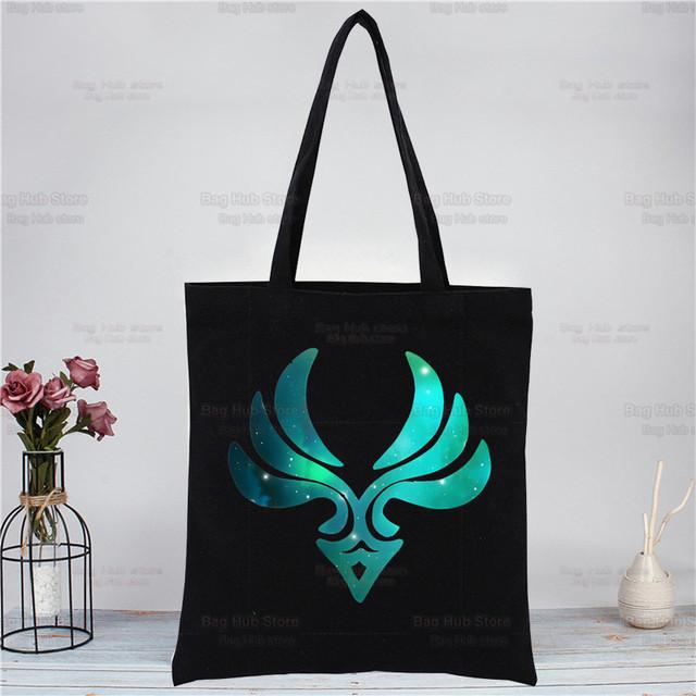 Genshin Impact Xiao аниме-игровые сумки, тканевая холщовая большая сумка, черная сумка для покупок, путешествий, женские эко-многоразовые сумки на плечо для покупок