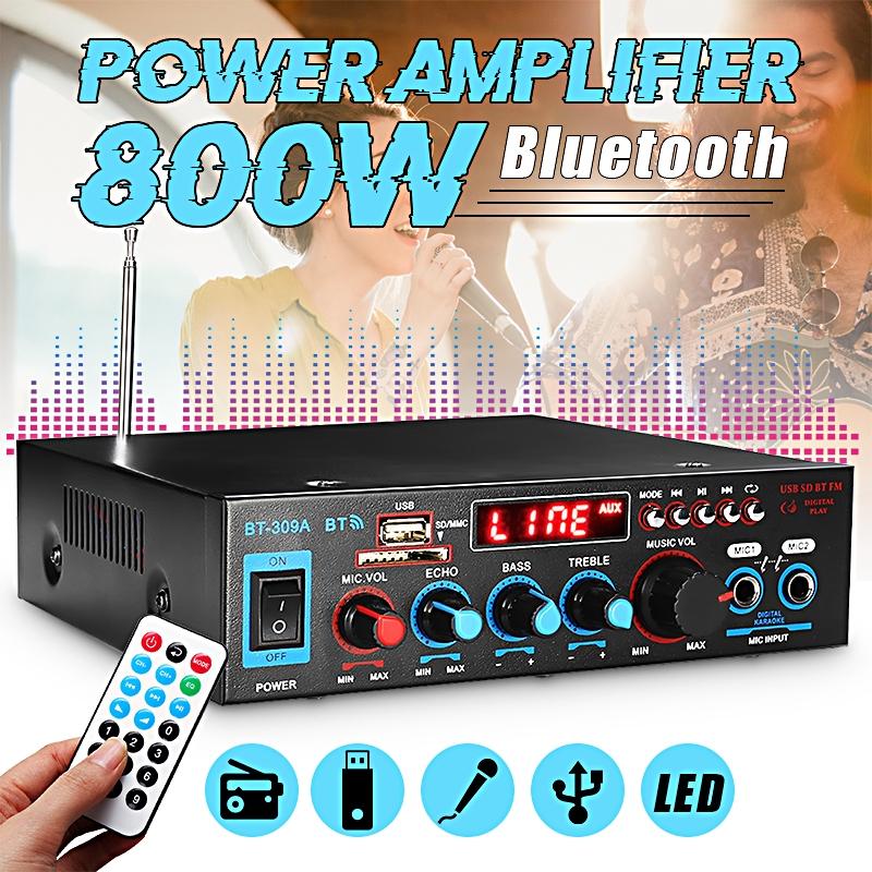 Bluetooth стерео аудио усилитель 800 Вт автомобильный домашний Hi-Fi музыкальный SD USB FM усилитель с дистанционным управлением 12 В/220 В