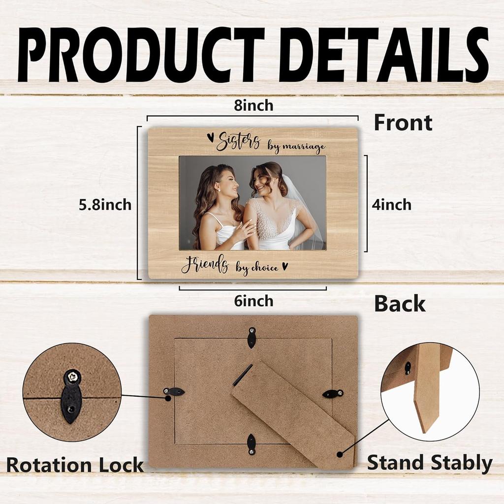 Sister Picture Frames, Bonus Sister in Law Gifts, Unbiological Sister Gifts, Wedding Photo Frame 4x6 from Bride, Sisters by Marriage Friends by