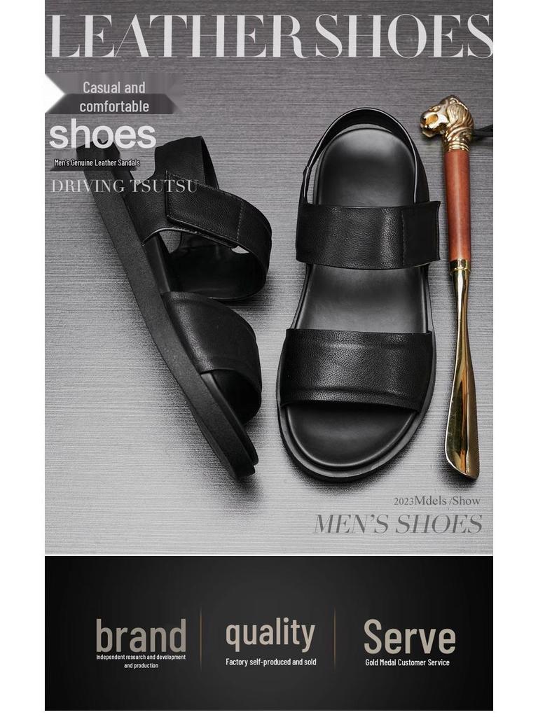 Мужские дышащие сандалии из натуральной кожи 2025: Мягкая подошва, противоскользящая, уличная, пляжная и спортивная обувь