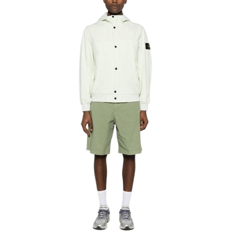 Stone Island SS24 Soft Shell Solid Color Single-Breasted Casual Hooded Windproof Waterproof Breathable Jacket Men jackets Pistachio 801540227-V0051