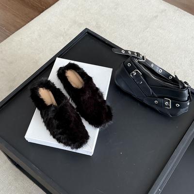 Европейский и американский стиль модные туфли с квадратным носком и глубоким вырезом, шлепанцы с кошачьим каблуком, осень 2025, простая женская обувь на плоской подошве, пушистые шлепанцы