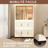 Foldable Plastic Wardrobe with 9 Magnetic Doors, 1 Clothes Rail, 6 Lockable Casters, 6 Coat Hangers, Storage for Bedroom, Children's Room