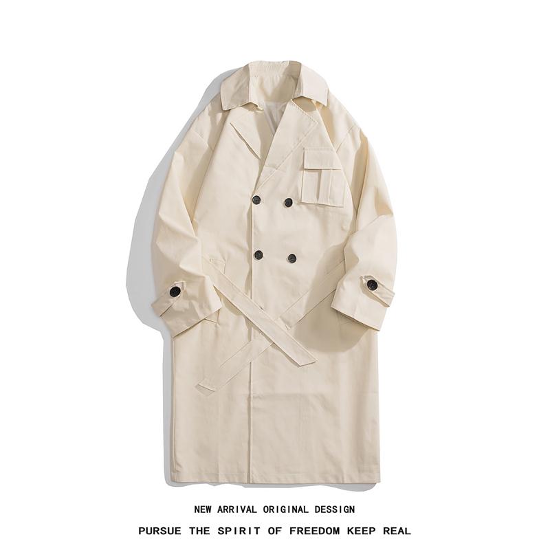2024 корейский стиль весна-осень тренчкот мужской уличный ветровка тренчкот мужской однотонный деловой повседневный свободный длинный пальто
