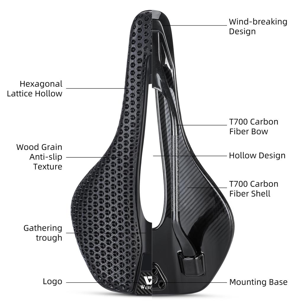 3D-печатное велосипедное седло из углеродного волокна, легкое, комфортное, дышащее, амортизирующее велосипедное сиденье