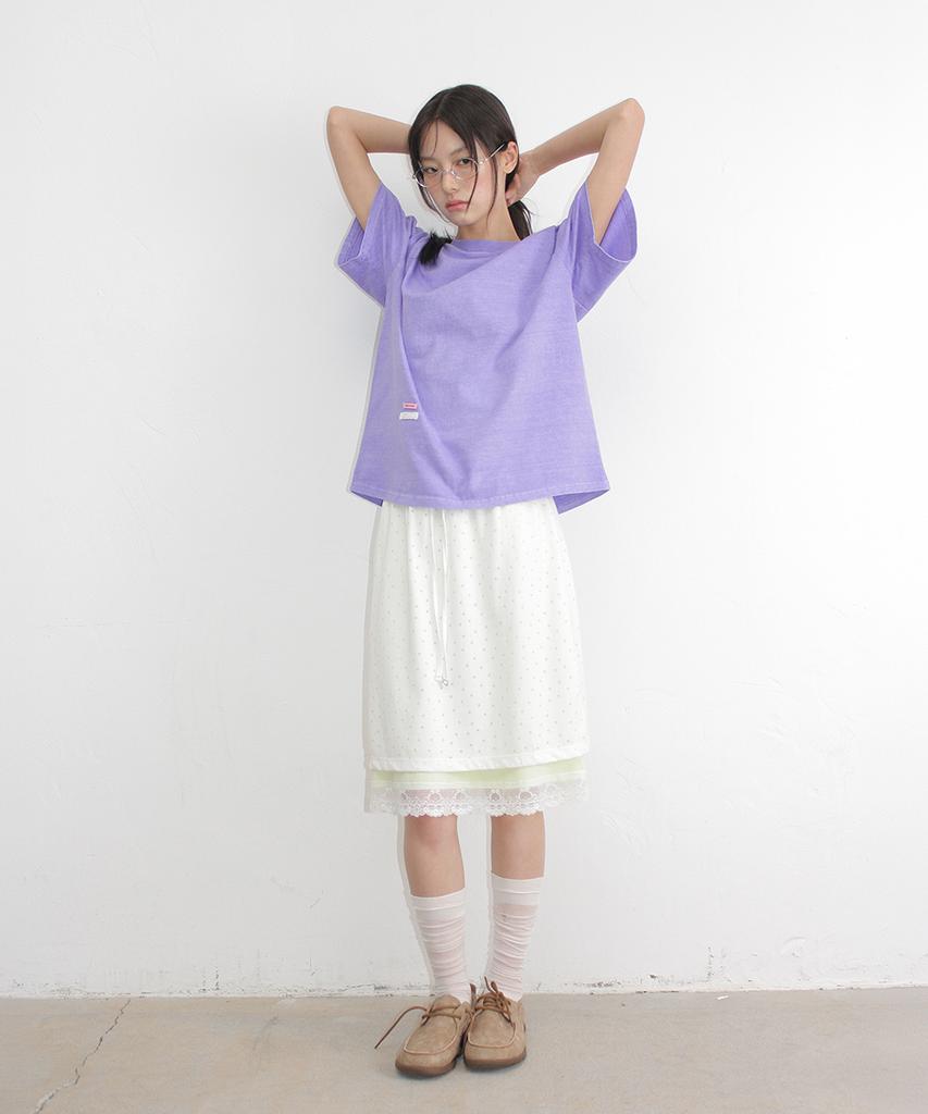 Ronron Dot Layered Lace Hem Skirt White
