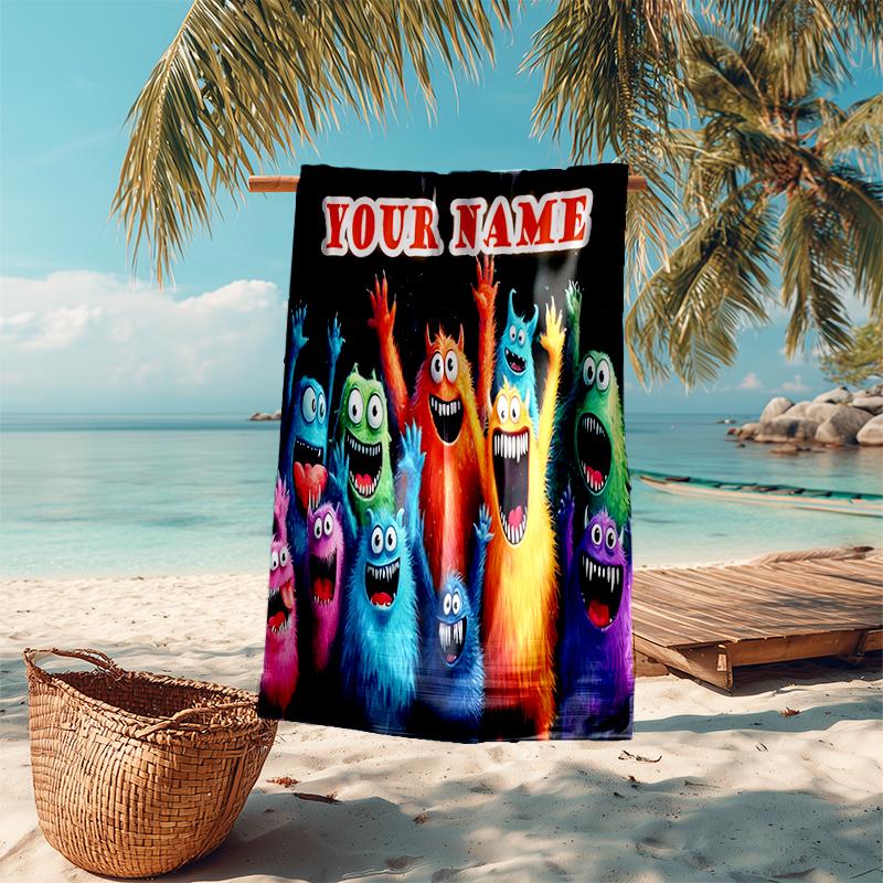 1PC Custom Name Colorful Monster Party Beach Towel Highly Absorbent And Sand-Resistant Towel for Swimming, Pool, Yoga, And Travel Lightweight