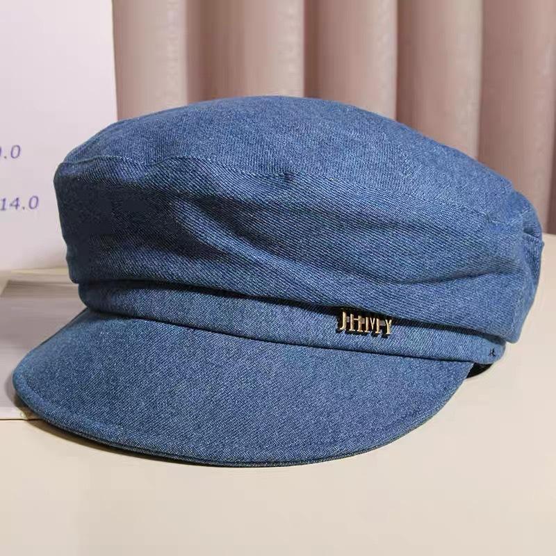 Темпераментная джинсовая кепка-берет с плоским верхом и козырьком, женская осенняя универсальная, подчеркивающая лицо, маленькая беретка, кепка газетчика