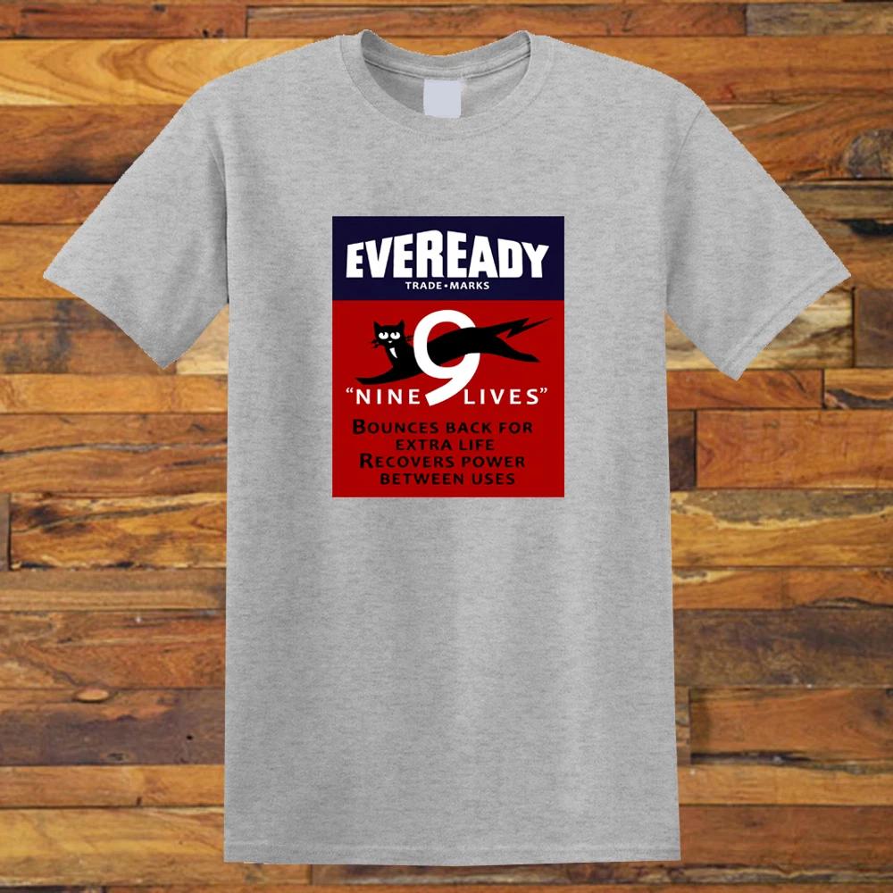 Eveready Retro Battery Black Cat Nine Lives Men's Grey S-5XL