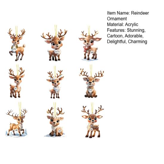 2D Плоский Олень Автомобильный Шарм для Зеркала Заднего Вида Акриловый Мультяшный Лось Подвеска на Рождественскую Елку