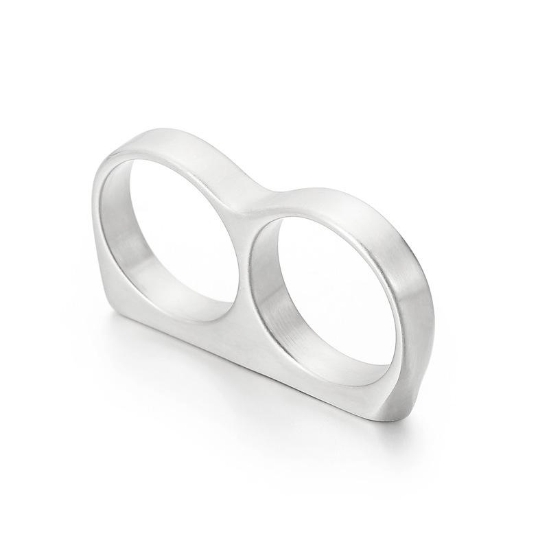 Креативное хип-хоп глянцевое кольцо-кастет на палец из титановой стали, мужское, личность, панк, двойное кольцо на два пальца, кольцо из нержавеющей стали