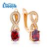LSOOYH серьги-клипсы цвета розового золота, модные серьги для женщин, геометрические красные серьги-гвоздики с кубическим цирконием, ювелирные изделия