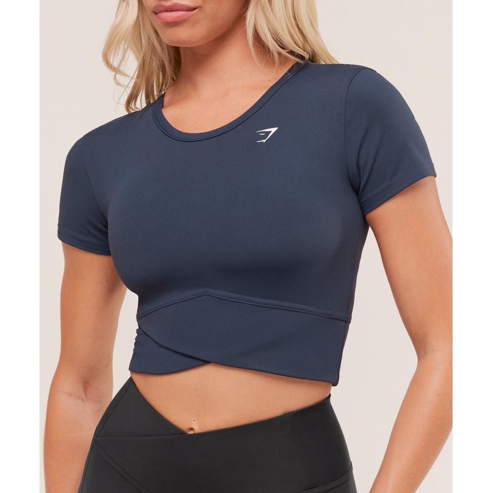 Gymshark Crossover Midi Top With Shelf Heavy Blue B4c3e Uctn