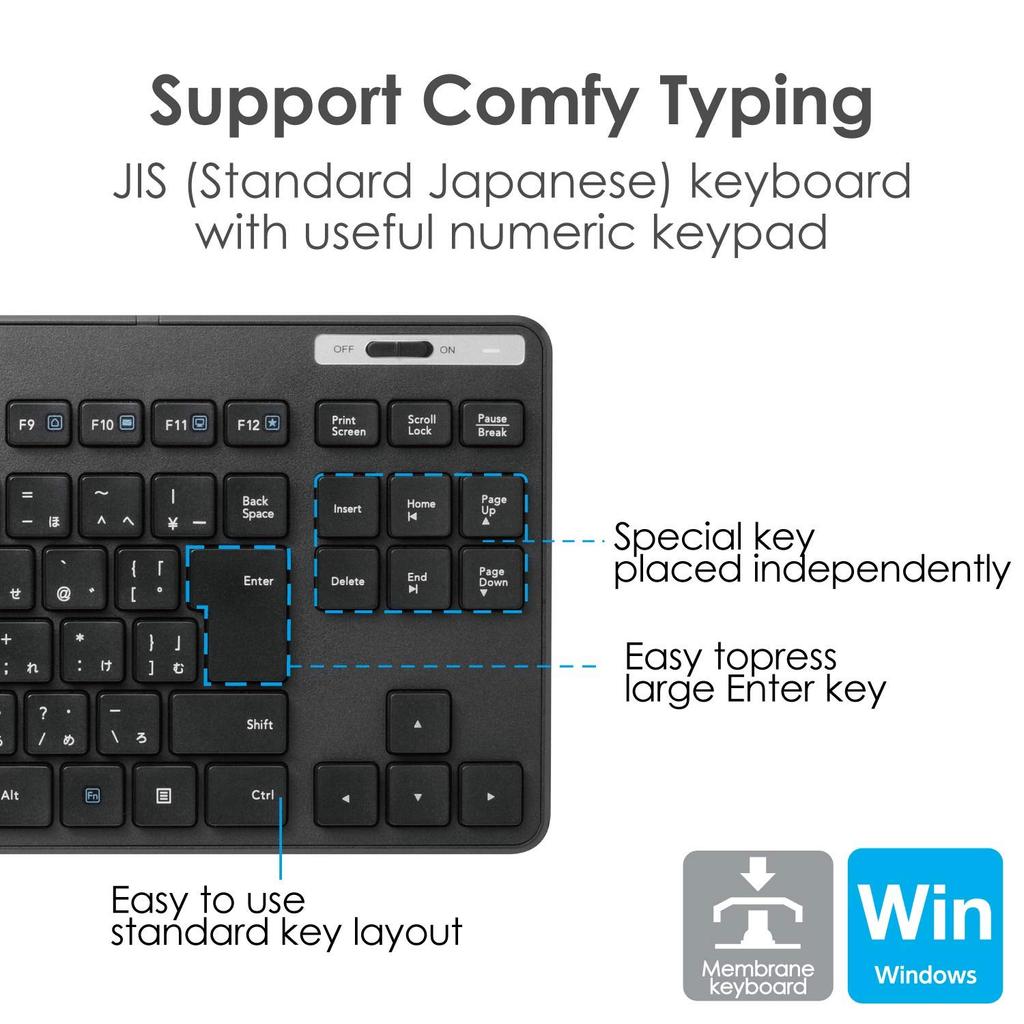 Elecom Keyboard Wireless Membrane Thin Compact Keyboard with Mouse Black (Receiver Included) TK-FDM109MBK