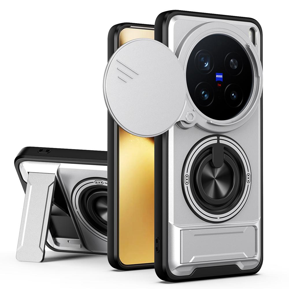 KEYSION Магнитный чехол для телефона VIVO X200 Pro 5G Защита камеры со сдвижной крышкой Вертикальная подставка Кольцо 360° Ударопрочный чехол для VIVO X200