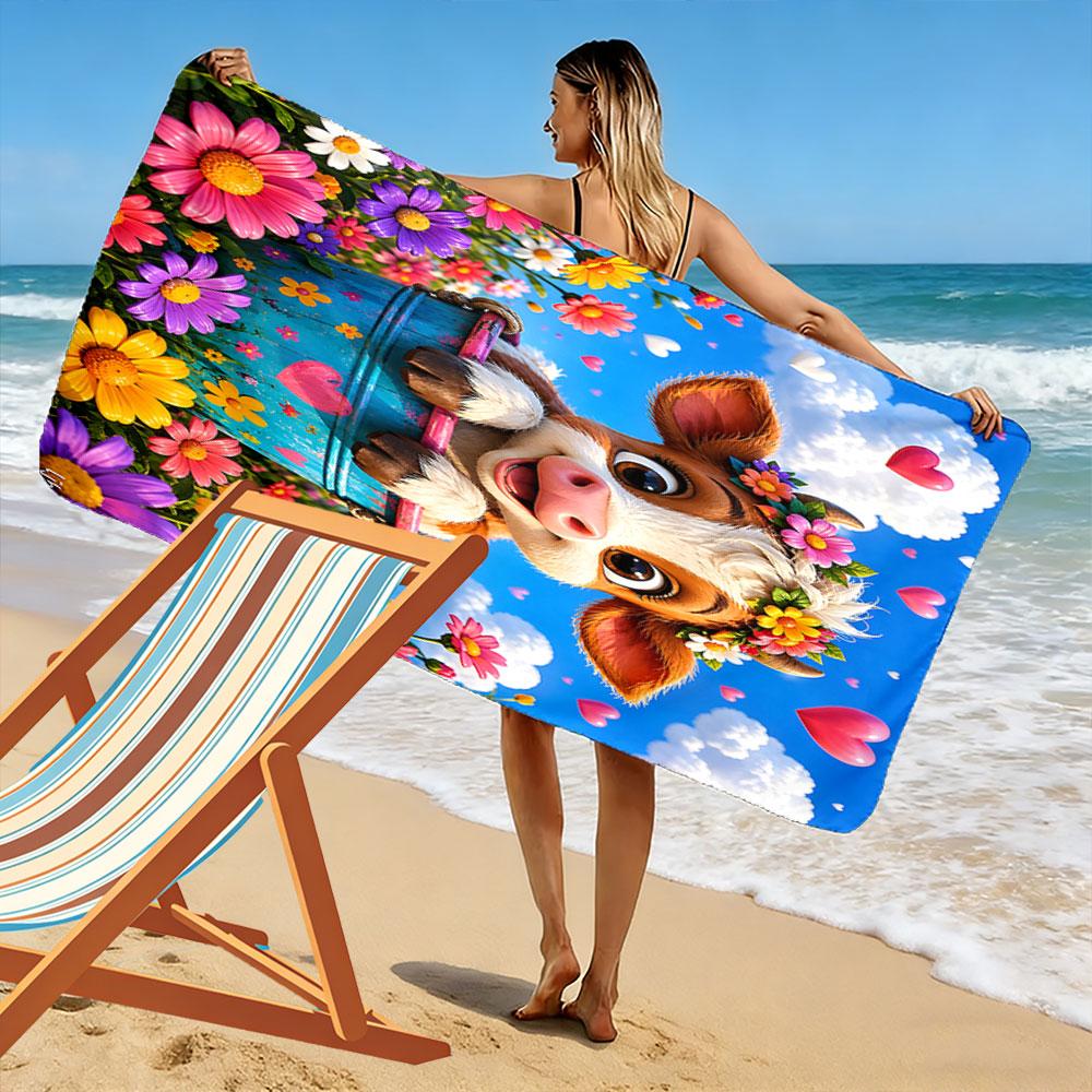 Cheerful cowling amid flowers Print beach towel, quick drying, suitable for travel, outdoor sports, jogging, the beach and swimming, gift