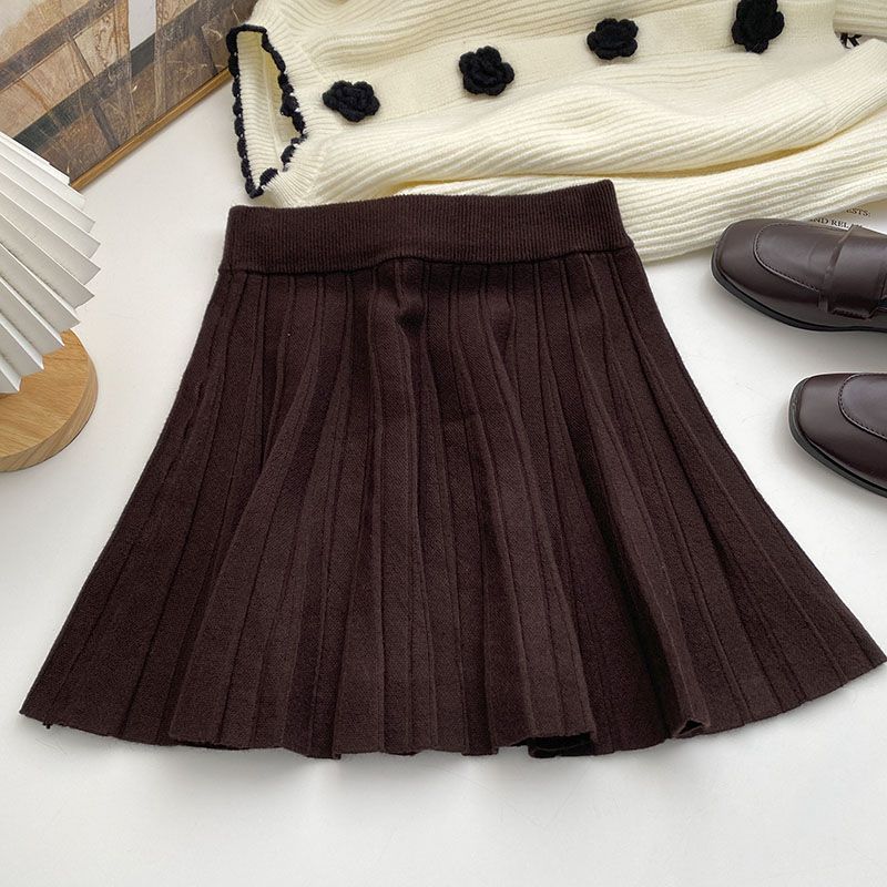 Эластичная вязаная плиссированная юбка с высокой талией для женщин, весенние корейские осенние и зимние универсальные однотонные женские топы