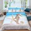 Beach Starfish Duvet Cover Set Queen Blue Cute Ocean Creatures Bedding Set Sea Shells Starfish Print Tropical Comforter Cover