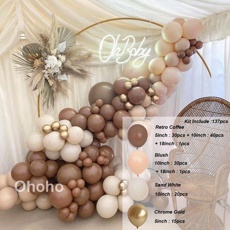 Coffee Brown Beige Balloon Garland Arch Kit Boy Girl Baby Shower Rustic Wedding Engagement Decoration Birthday Party Supplies Baptism Christenin