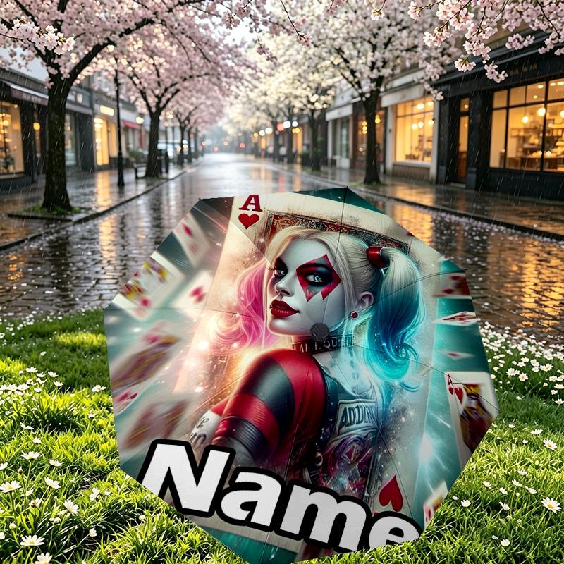Custom Name Personalized Superhero Print Umbrella, Auto Open Close, 8‑Rib Sturdy Frame, Commute Camping Hiking Use, Birthday Gift