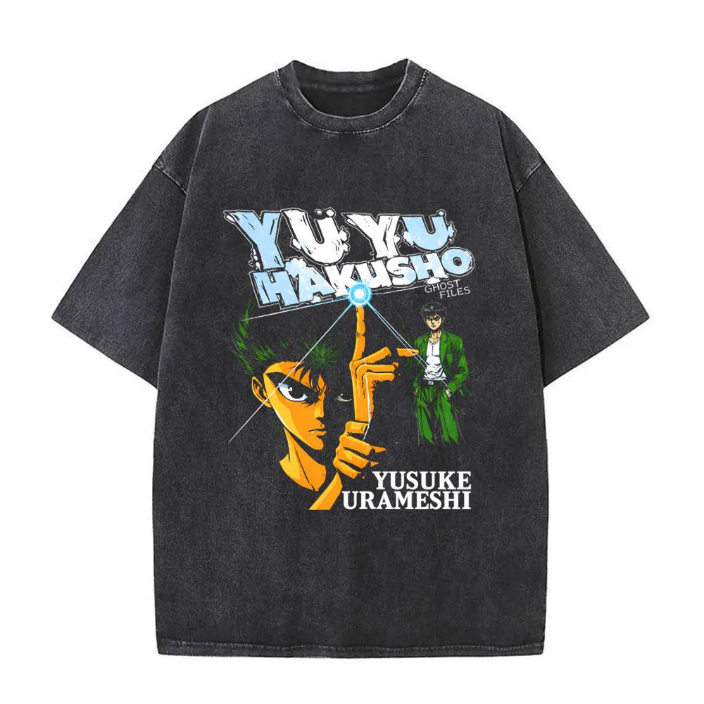 Anime YuYu Hakusho Urameshi Yuusuke Vintage Washed T Shirt Men Women Casual Oversized Tshirts Mens 90s Manga Retro Streetwear