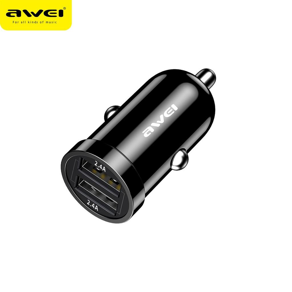 AWEI C-826 12W 2.4A Мини-телефон Автомобильное зарядное устройство Dual USB Быстрая зарядка Качественный чип Защитите телефон