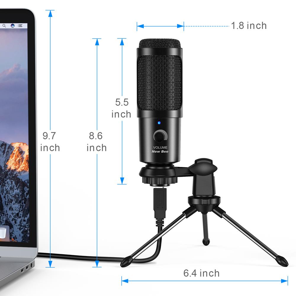 New Bee USB Microphone Condenser Professional Mic with Shock Mount for Computer Laptop Gaming Streaming Recording Studio
