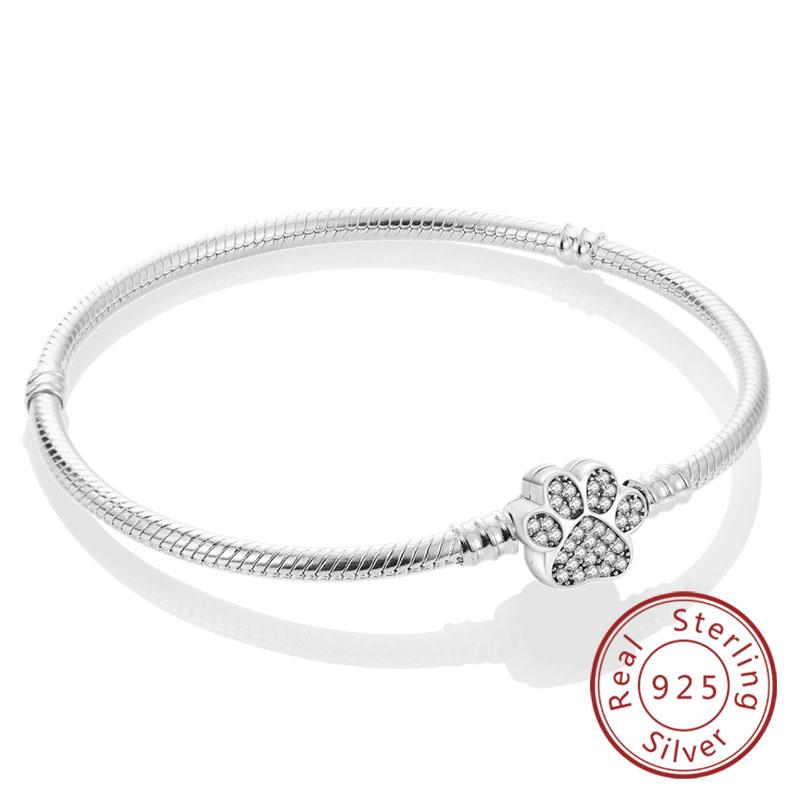 Original Bracelet 925 Sterling Silver Charm Bracelet 17-20CM Golden Heart Love Key Snowflake Bracelet Bangle Women Jewelry Gift