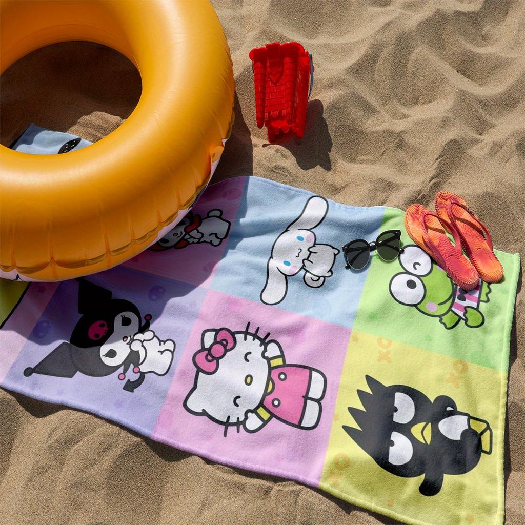 Sanrio Characters Beach Towel 2D Single Print Colorful Travel Accessory Absorbent Soft Adorable Cartoon-Themed Durable Beach Use