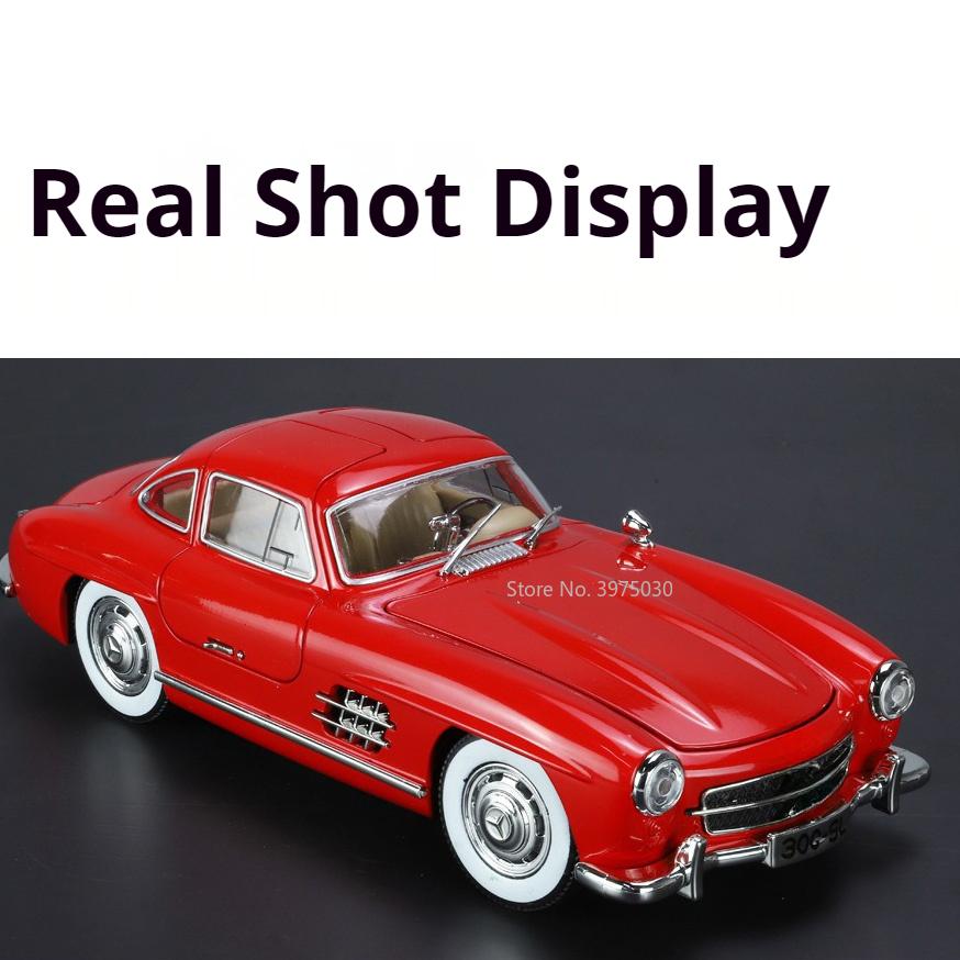 1/24 Benz 300SL Игрушечная модель автомобиля Литой сплав с инерционным механизмом Звук и свет Моделирование игрушечных транспортных средств Модели Мальчики Дни рождения Коллекционирование подарков