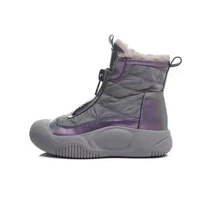 Модные Ретро Водонепроницаемые Снежные Ботинки 2025 Зима Новые Мягкая Подошва Вулканизированные Хлопковые Ботинки с Плюшевой Утепленной Подкладкой Высокие Женские Ботинки Traf