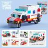 122pcs 6 In 1 Ambulance Escort Car Helicopter Paramedic Doctor Mini Loader Truck Classic Model Building Blocks Sets Bricks Toy City