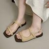 Женские сандалии лето 2025 новые вечерний бриз круглый носок открытый носок простые мягкая кожа плоские женские сандалии