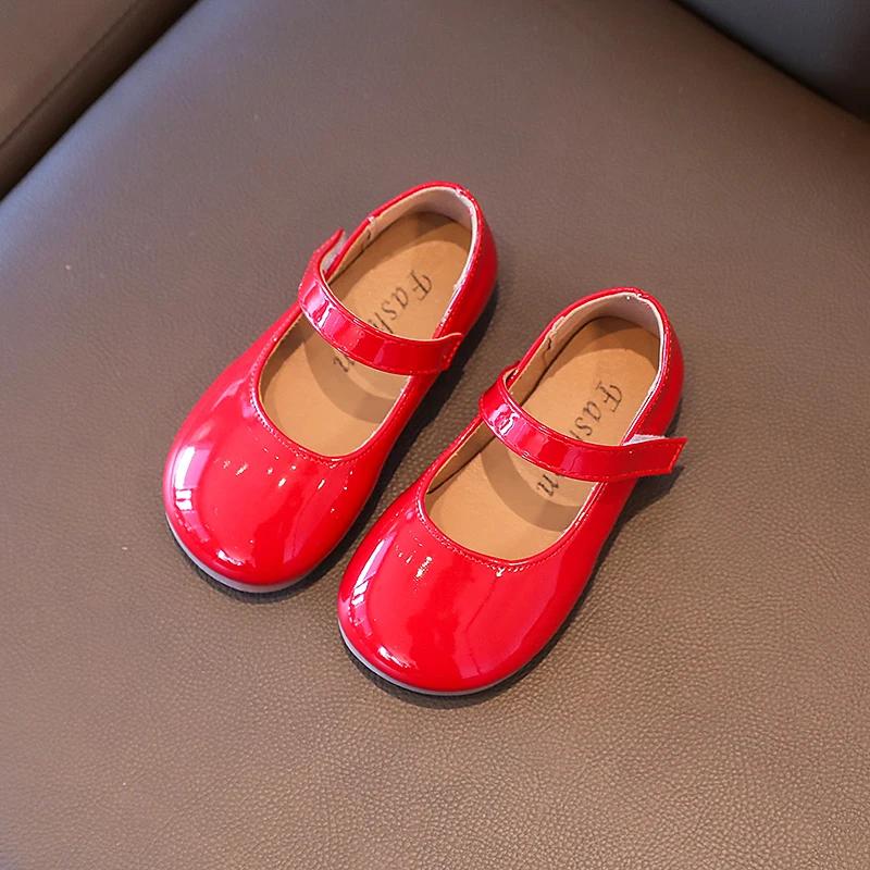 Plain Patent Leather Ballet Flats Baby Girls Concise Round Toe Mary Jane Shoes Kids Soft Sole Casual Dress Zapatos In Red White