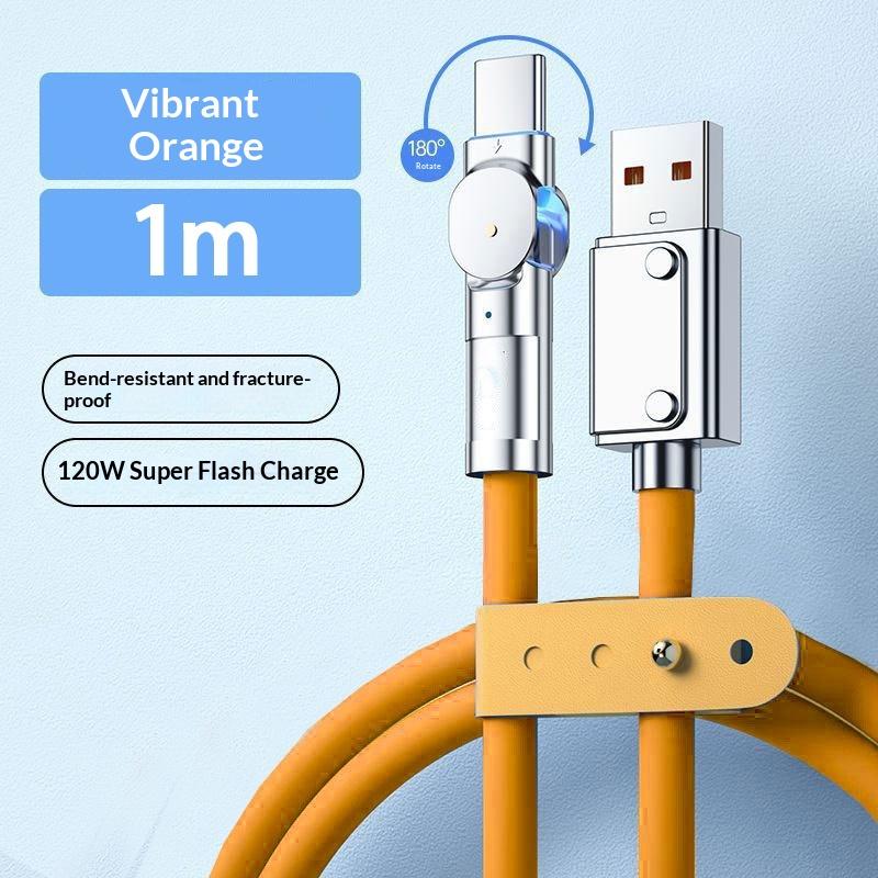 Кабель USB Type C для быстрой зарядки 120 Вт, кабель-уголок с поворотом на 180 градусов для игрового телефона, зарядного устройства, кабель USB Type C