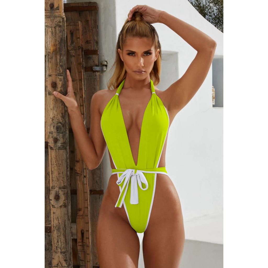 Женский сексуальный купальник с глубоким V-образным вырезом и открытой спиной, модный женский цельный купальник