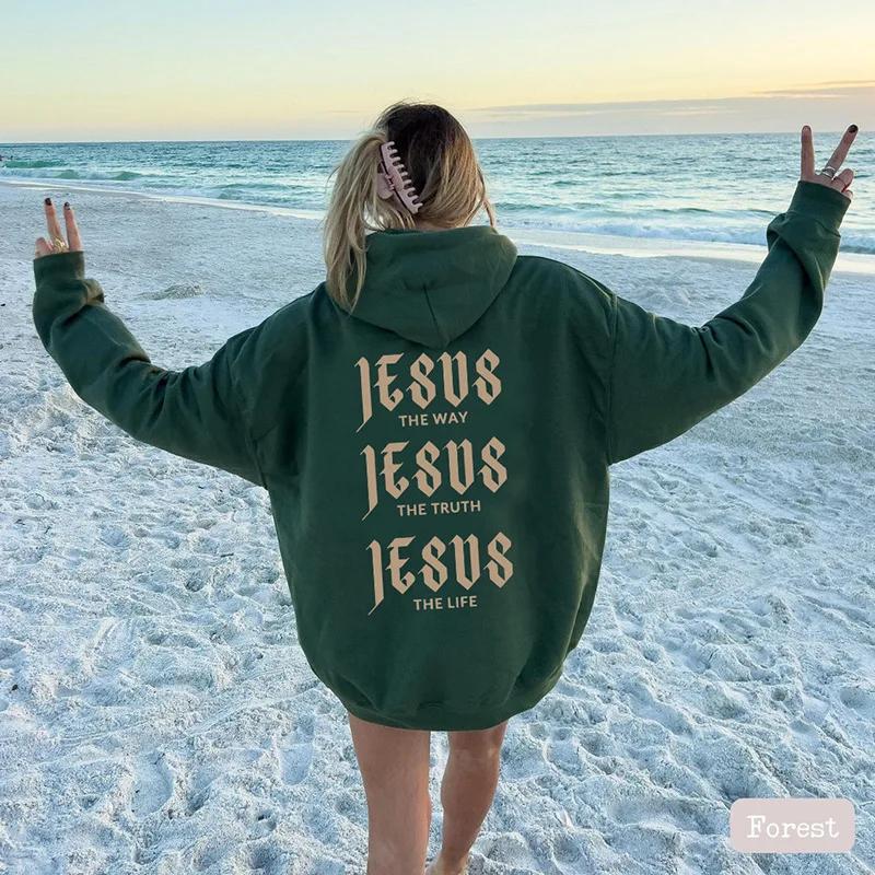 JESUS THE WAY Новая модная осенне-зимняя модель с принтом букв, капюшоном и воротником сзади, а также свободная толстовка из бархата